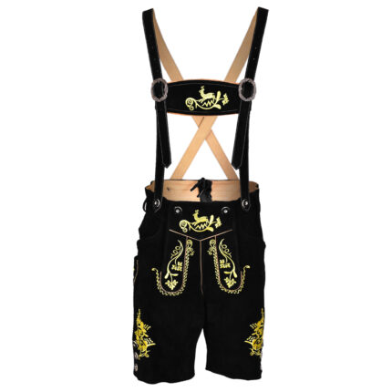 Men's Bavarian LEDERHOSEN Black Cowhide Leather with Matching Suspenders Shorts
